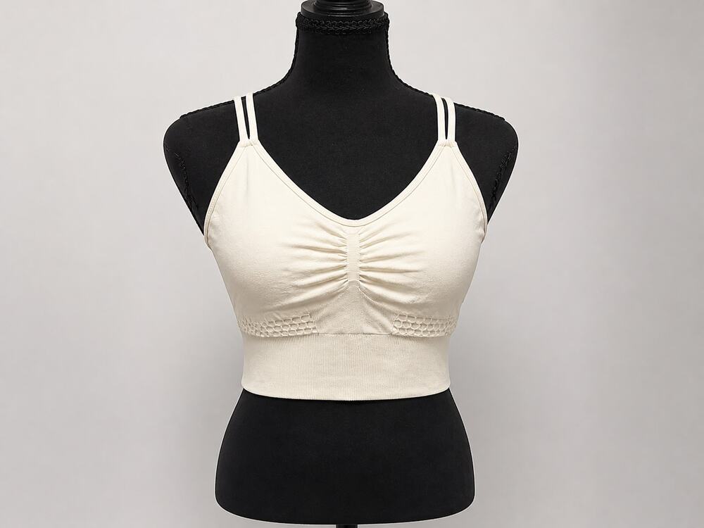 Halara White Seamless Longline Sports Bra Women's M Ruched Strappy Back Padded